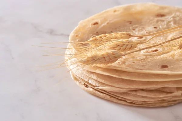 Stack Homemade Wheat Flour Tortilla Wraps Burrito — Stock Photo, Image