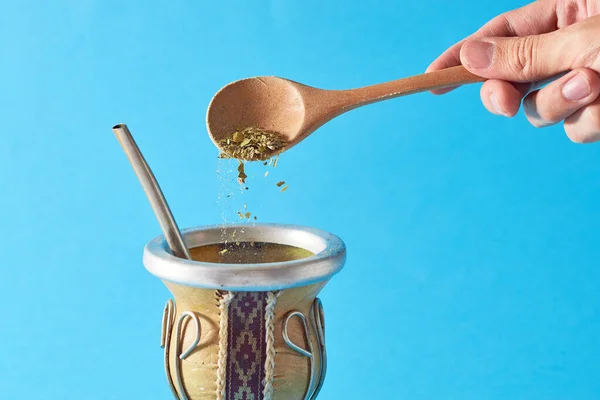 Bebida Argentina Tradicional Conocida Como Mate Yerba Tea Asiento Plano —  Fotos de Stock