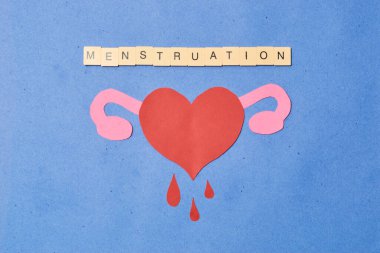 Kağıt sanatı olan kalp şeklinde bir kadın rahmi. Regl konsepti.