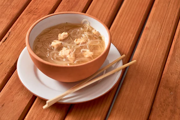 Rice Noodle Soup Chicken Asian Food — Stockfoto