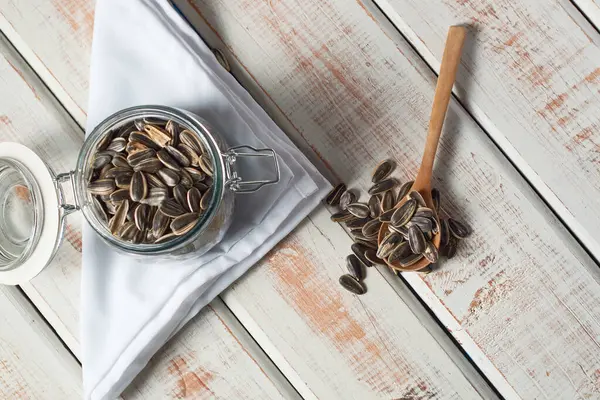 Sunflower Seeds Glass Container — Fotografia de Stock