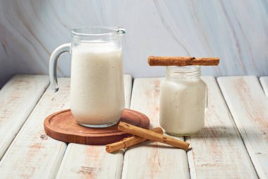 Delicious horchata drink in crystal glasses. 