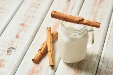 Delicious horchata drink in crystal glasses. 