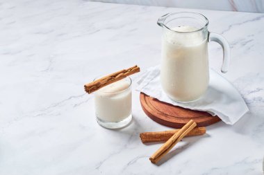 Delicious horchata drink in crystal glasses. 