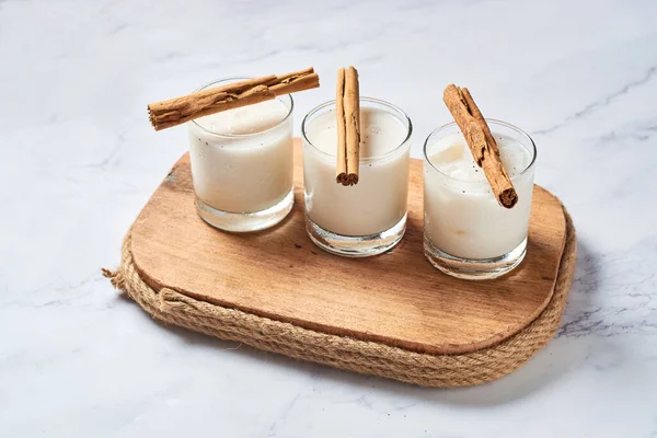 Delicious horchata drink in crystal glasses. 