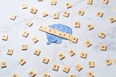 Concept of dyslexia, learning and communication disabilities or ADHD. Visibility of mental problems.