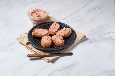 Fresh homemade pork liver pate on bread