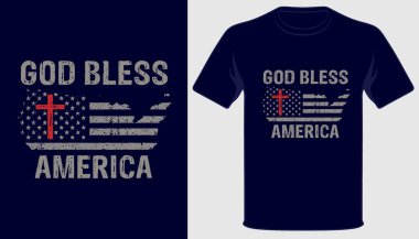 Tanrı Amerika 'yı kutsasın. Grunge Flag Hristiyan tişörtü tasarımı.