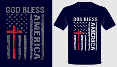 Tanrı Amerika 'yı kutsasın. Grunge Flag Hristiyan tişörtü tasarımı.