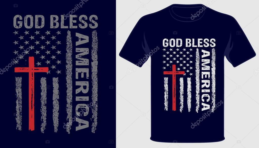 God bless america usa grunge flag christian tshirt design
