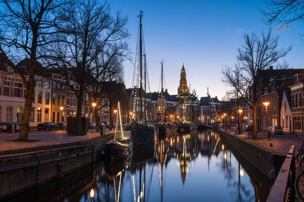 Reflections Blue Hour Lage Der City Groningen — ストック写真