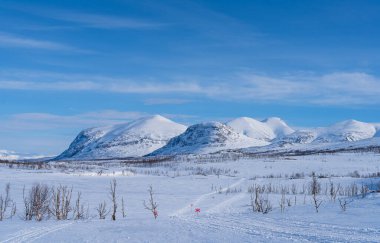 İsveç 'in ıssız topraklarında karda bir patika..