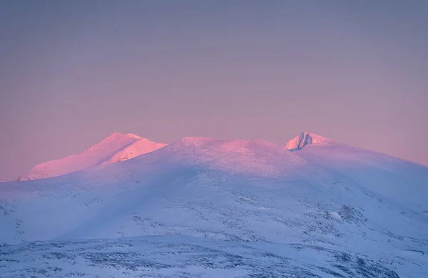 Last Pink Sunlight Mountains Swedish Lapland Winter — Stock Photo, Image