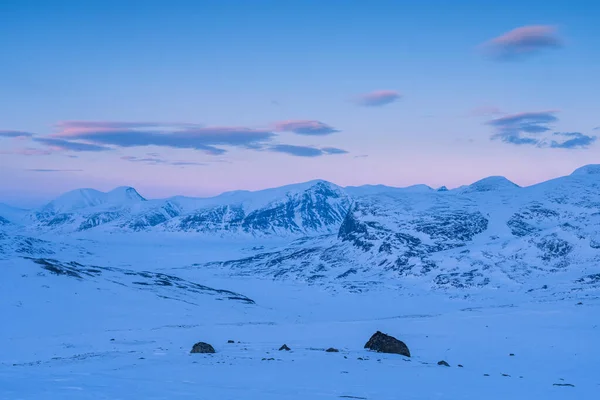 Dusk Snow Covered Mountains Swedish Lapland Famous Kungsleden — Stock Photo, Image