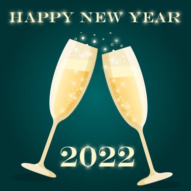 Mutlu yıllar 2022 bardak şampanya.