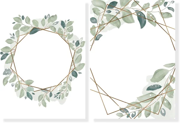 Grün Aquarell Floral Hochzeitseinladung Vorlage Karte Design — Stockvektor
