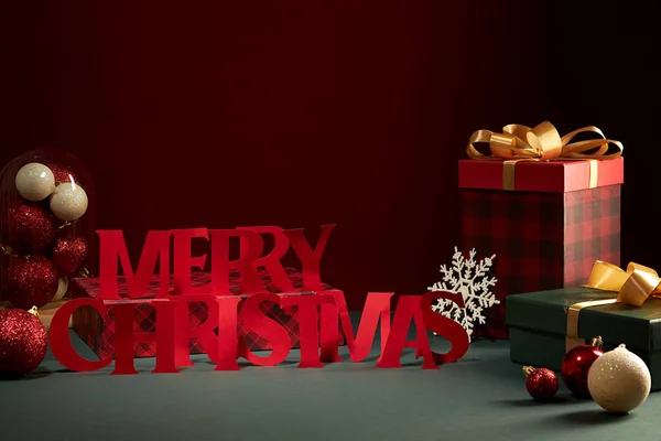 Caixa Presente Feriado Natal Com Ornamento Floco Neve Brilhar Pérola — Fotografia de Stock