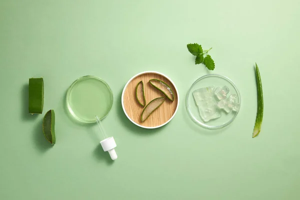 Estratto Aloe Vera Ricerca Laboratorio Con Una Capsula Petri Contagocce — Foto Stock