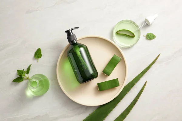 Estratto Aloe Vera Ricerca Laboratorio Con Contagocce Vasetto Cosmetico Modello — Foto Stock