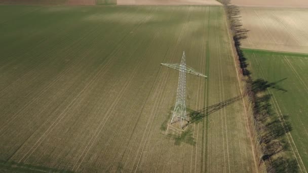 Aerial Video Power Pole Wind Turbines — Stock Video