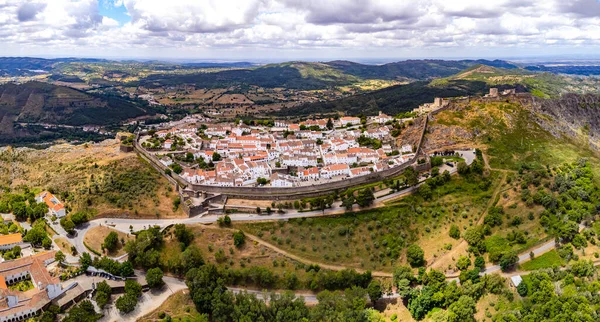 Aerial View Castle Ramparts Historic Town Marvao Overlooking Serra Sao — Foto de Stock