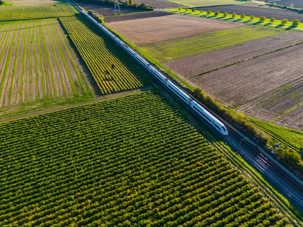 Aerial View Express Ice Train Railway Track Rural Area Germany — Stock Photo, Image