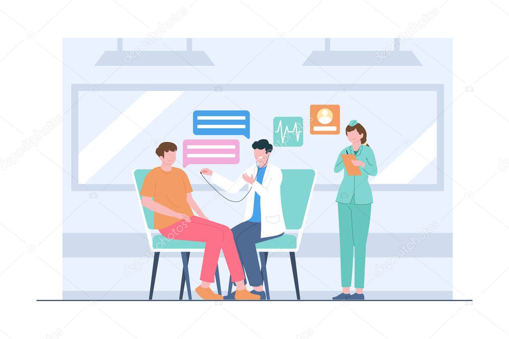 Medical checkup by doctor and nurse illustration