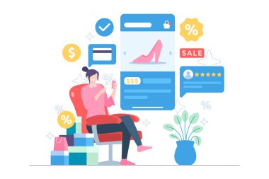 Çevrimiçi alışveriş vektörü düz resimleme 