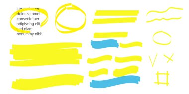Yellow Highlighter Marker Strokes. Yellow watercolor hand drawn highlight clipart
