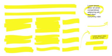 Sarı renkli fosforlu kalem. Fırça kalem altı. Sarı suluboya el çizilmiş vurgulama