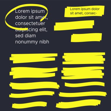 Sarı renkli fosforlu kalem. Fırça kalem altı. Sarı suluboya el çizilmiş vurgulama