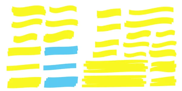 Żółte Linie Pędzla Podkreślające Szczotkowy Długopis Podkreśla Żółty Akwarela Ręcznie — Wektor stockowy