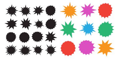 Patlayan konuşma yıldızı seti. Yıldız patlaması izole simgeleri ayarlandı