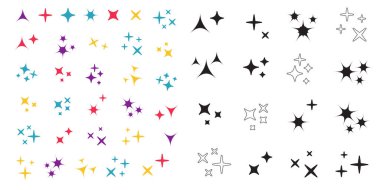 Siyah parıltılar, parlayan ışık efekti yıldızları. parıltı vektörü