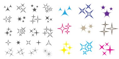 Siyah parıltılar, parlayan ışık efekti yıldızları. parıltı vektörü