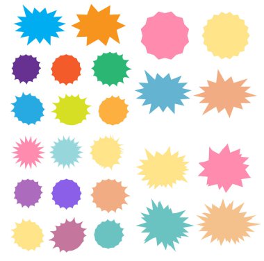 Patlayan konuşma yıldızı seti. Yıldız patlaması izole simgeleri ayarlandı