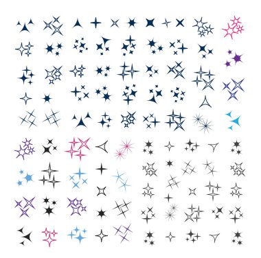 Işıldayan vektör simgesi. Pırıltılı vektör düz çizim. Flash ve Sparkle vektör koleksiyonu