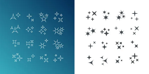 Étincelles Noires Étoiles Effet Lumière Éclats Ensemble Vectoriel Feu Artifice — Image vectorielle