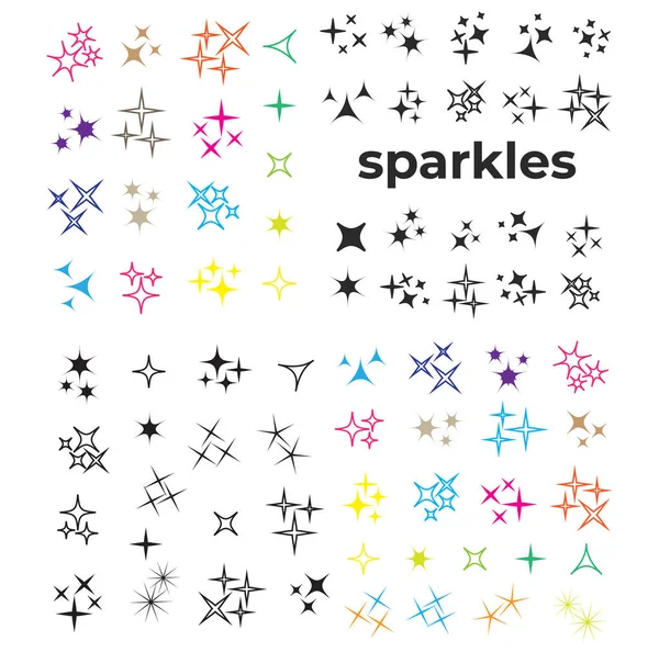 Brilhantes Pretos Estrelas Efeito Luz Brilhante Conjunto Vetorial Explosões Fogos —  Vetores de Stock