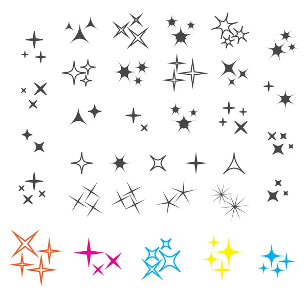 Brilhantes Pretos Estrelas Efeito Luz Brilhante Conjunto Vetorial Explosões Fogos — Vetor de Stock