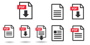 Dosya indir simgesi. Metin belge, web biçimi bilgileri sembolü. Belgeyi simge seti