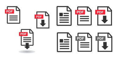 Dosya indir simgesi. Metin belge, web biçimi bilgileri sembolü. Belgeyi simge seti