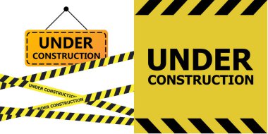 İnşaat web sitesi sayfasında. Yapı bandı uyarı vektörü altında