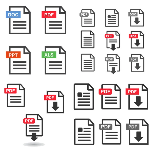 Ícone Download Arquivo Pdf Texto Documento Símbolo Web Conjunto Ícone —  Vetores de Stock