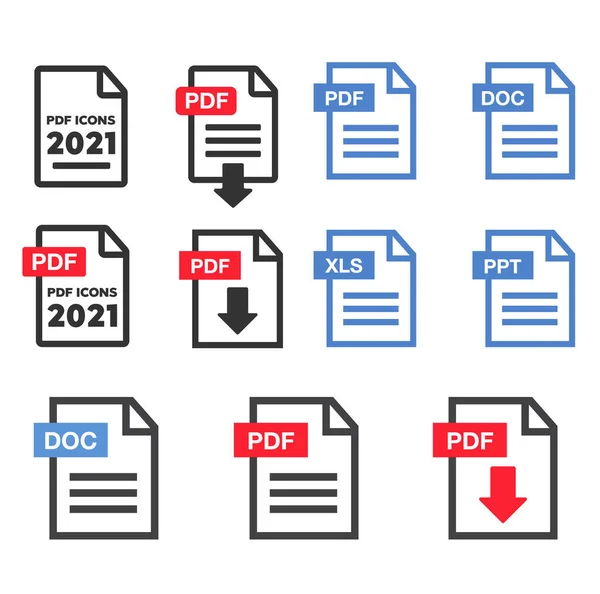 Pdf Ensemble Icônes Document Icônes Fichier Fichier Pdf Icône Téléchargement — Image vectorielle