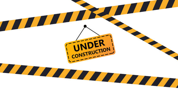 Under construction website page. Under construction tape warning banner vector