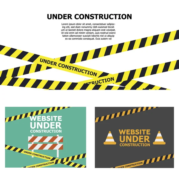 Website Construction Page Warning Tape Banner — Stock Vector