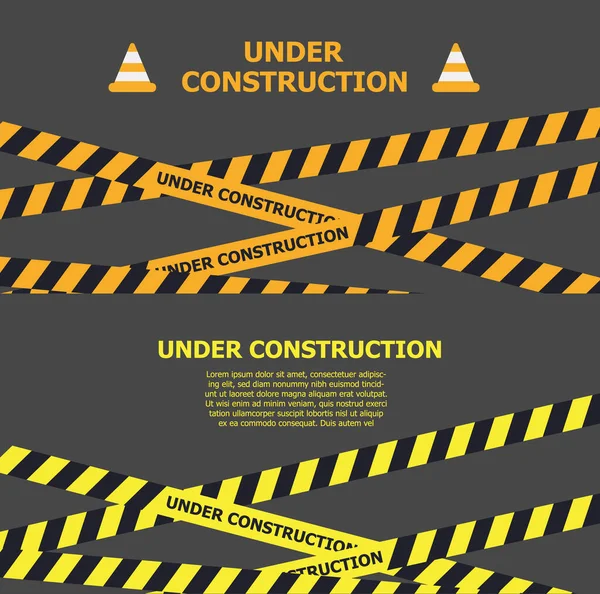 建設中のウェブサイト 警告テープバナー — ストックベクタ