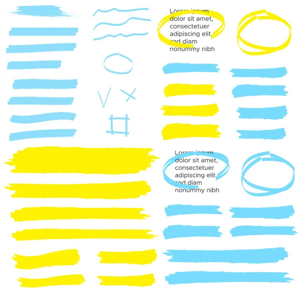 Yellow Highlighter Brush Lines Brush Pen Underline Yellow Watercolor Hand — Stock Vector