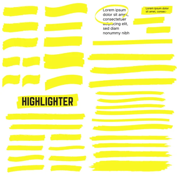 Gula Markeringslinjer Highlighter Stroke Och Ritning Design — Stock vektor